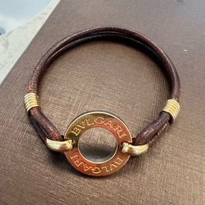Bulgari Gold and Leather bracelet.
